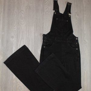 FREE PEOPLE Mid Rise Black Denim Overalls Straight Leg Size 26 Regular